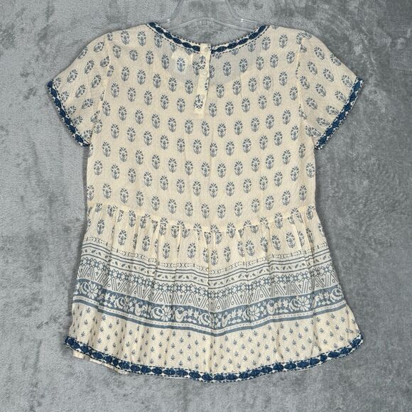 Sigrid Olsen Shirt Womens Small Blue Cream Baroque‎ Print Babydoll Boho Peasant - Picture 3 of 9